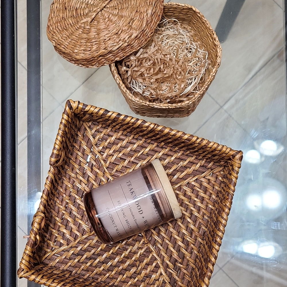 Wicker baskets and candle